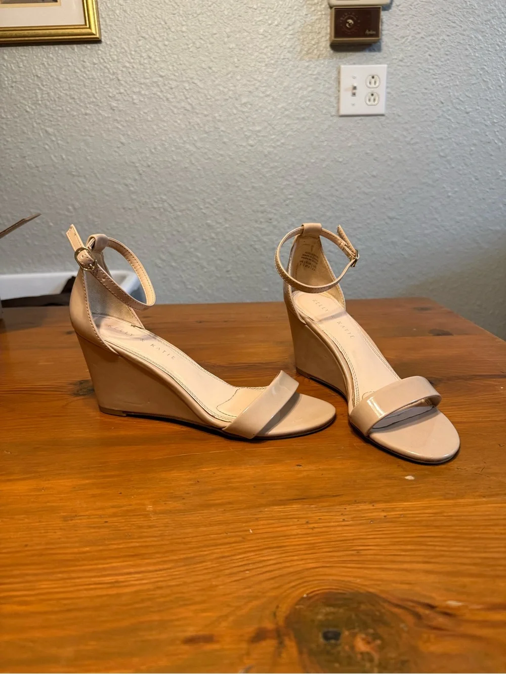 Womens Nude Ankle-Strap Wedge Heel Sandals
